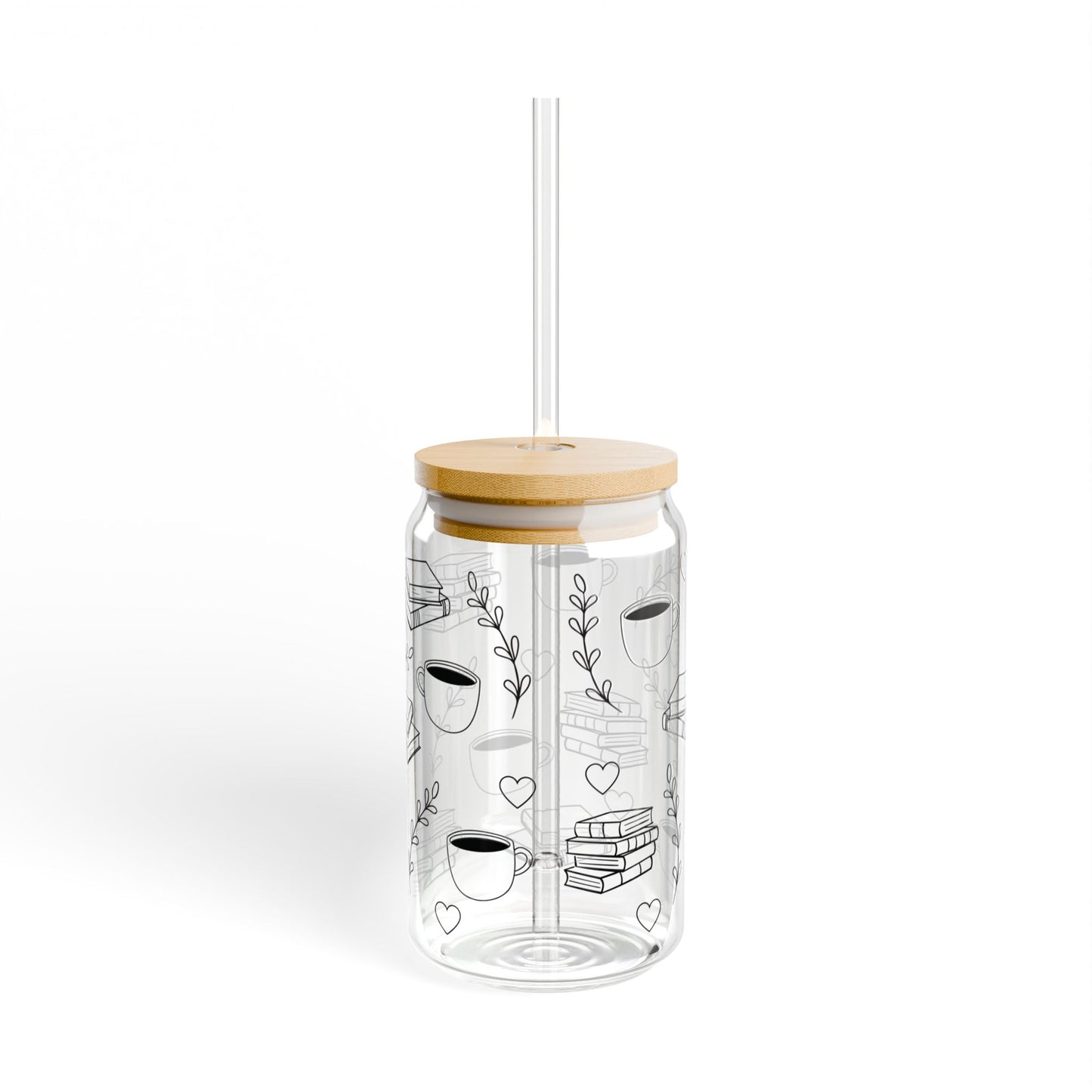 Book Lover Glass Can Tumbler – Coffee & Tea Cup with Bamboo Lid & Straw