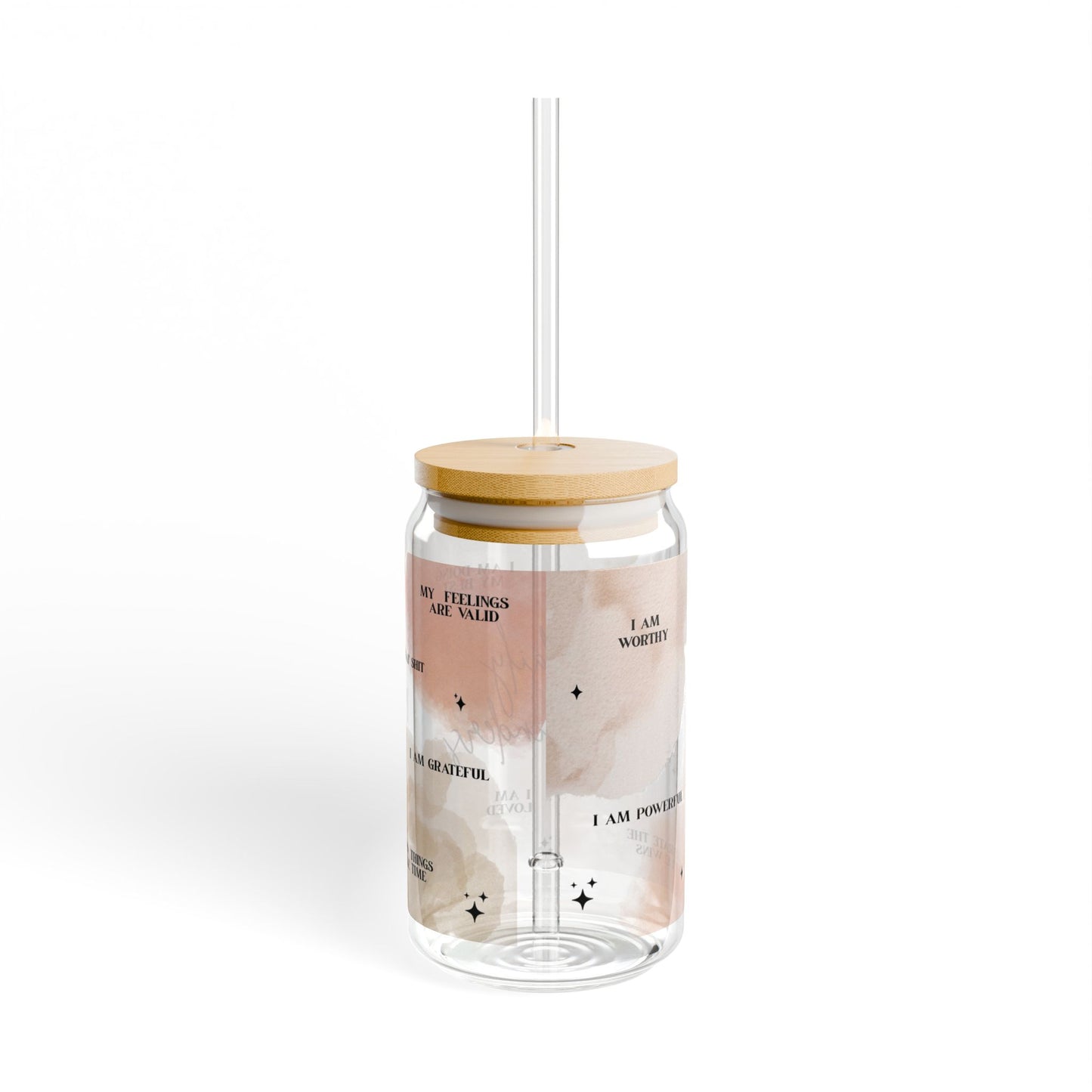 Daily Reminders Glass Can Tumbler – Positive Affirmations Coffee Cup with Lid & Straw
