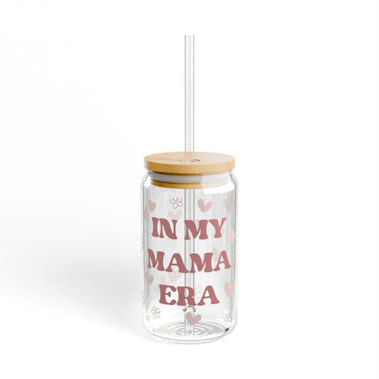 In My Mama Era Glass Tumbler – Cute Iced Coffee Cup for Moms with Lid & Straw