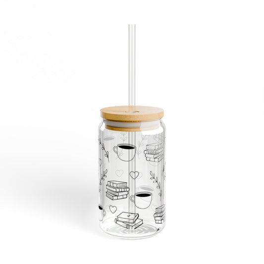 Book Lover Glass Can Tumbler – Coffee & Tea Cup with Bamboo Lid & Straw