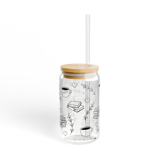 Book Lover Glass Can Tumbler – Coffee & Tea Cup with Bamboo Lid & Straw