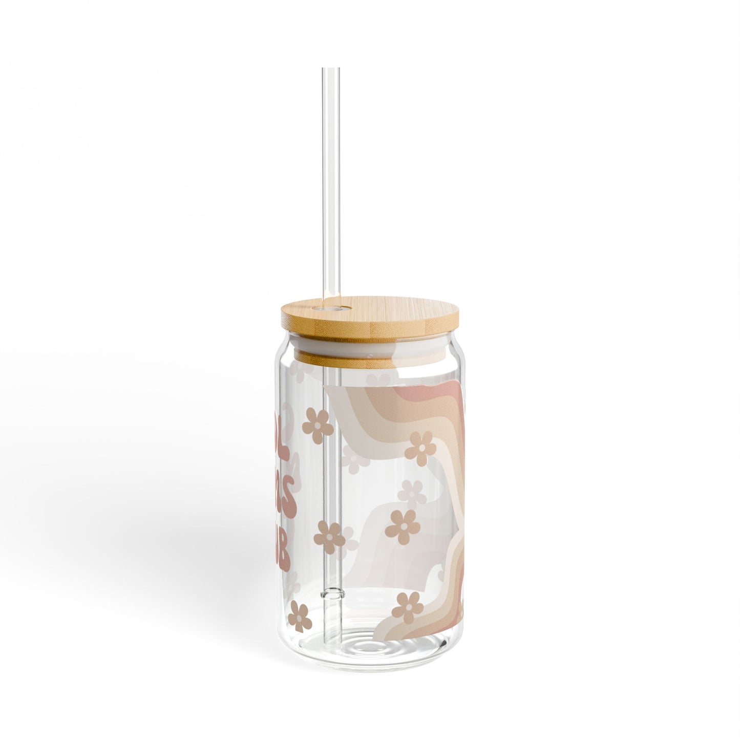 Cool Moms Club Glass Tumbler – Retro Floral Iced Coffee Cup with Bamboo Lid & Straw