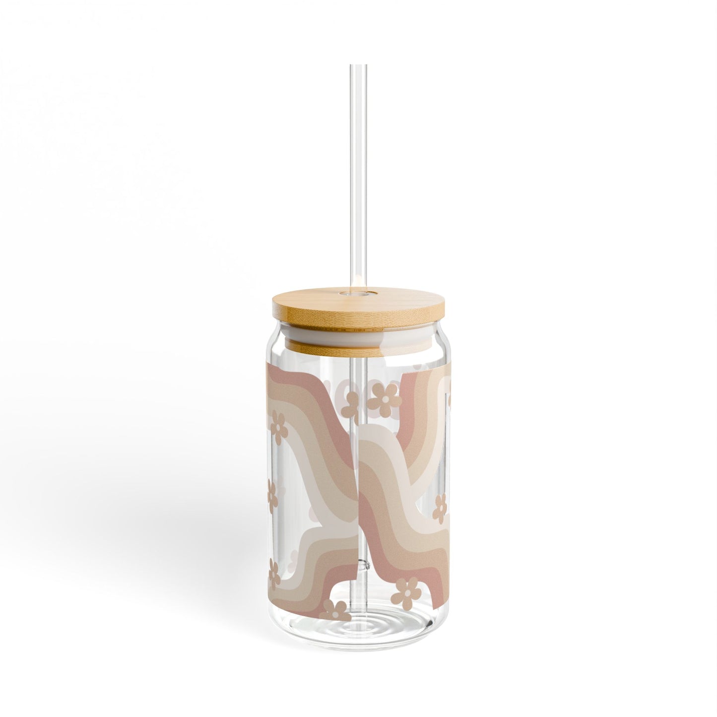 Cool Moms Club Glass Tumbler – Retro Floral Iced Coffee Cup with Bamboo Lid & Straw