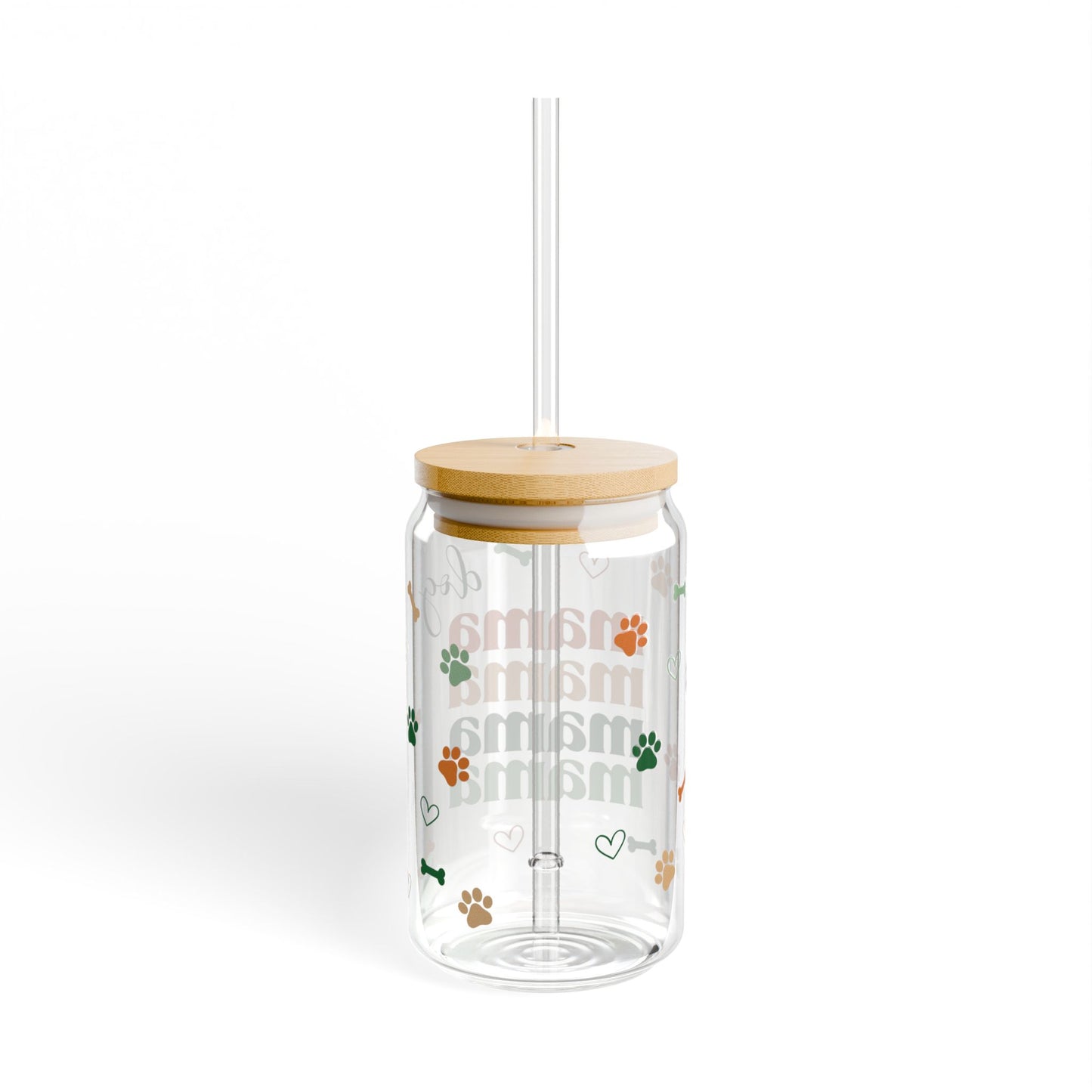 Dog Mama Glass Can Tumbler – Pet Lover Coffee Cup with Bamboo Lid & Straw